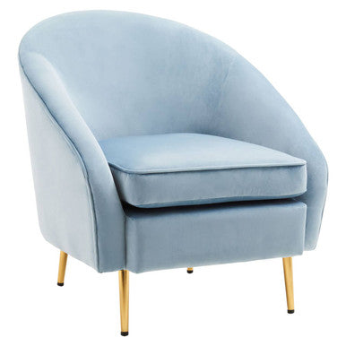 Aqua Blue Velvet Tub Armchair with Gold Finish Metal Legs