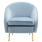 Aqua Blue Velvet Tub Armchair with Gold Finish Metal Legs