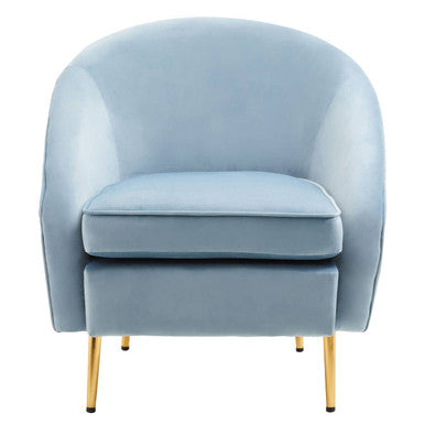 Aqua Blue Velvet Tub Armchair with Gold Finish Metal Legs