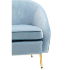 Aqua Blue Velvet Tub Armchair with Gold Finish Metal Legs