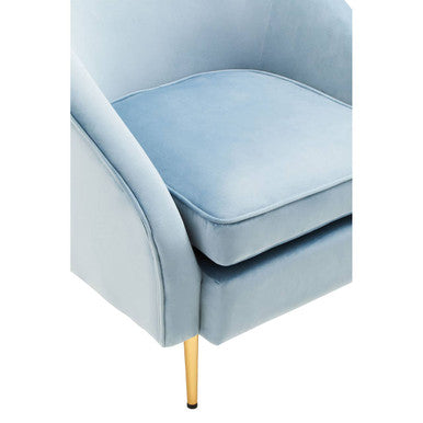 Aqua Blue Velvet Tub Armchair with Gold Finish Metal Legs