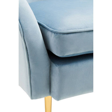 Aqua Blue Velvet Tub Armchair with Gold Finish Metal Legs