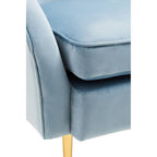 Aqua Blue Velvet Tub Armchair with Gold Finish Metal Legs