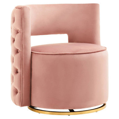 Pink Velvet Swivel Chair with Button Tufting