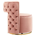 Pink Velvet Swivel Chair with Button Tufting
