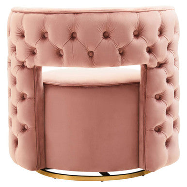Pink Velvet Swivel Chair with Button Tufting