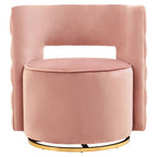 Pink Velvet Swivel Chair with Button Tufting