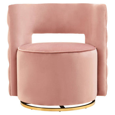 Pink Velvet Swivel Chair with Button Tufting