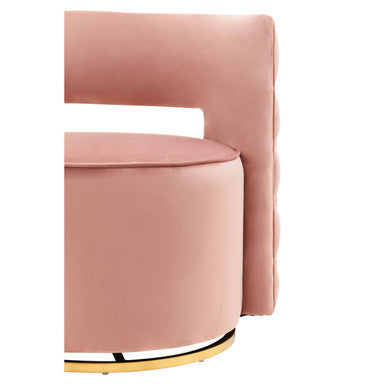 Pink Velvet Swivel Chair with Button Tufting