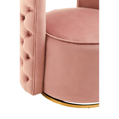 Pink Velvet Swivel Chair with Button Tufting