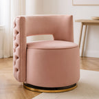 Pink Velvet Swivel Chair with Button Tufting