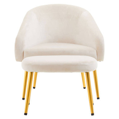 Dark Beige Velvet Chair and Footstool with Gold Powder Coated Legs