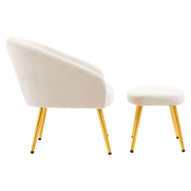 Dark Beige Velvet Chair and Footstool with Gold Powder Coated Legs