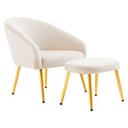 Dark Beige Velvet Chair and Footstool with Gold Powder Coated Legs