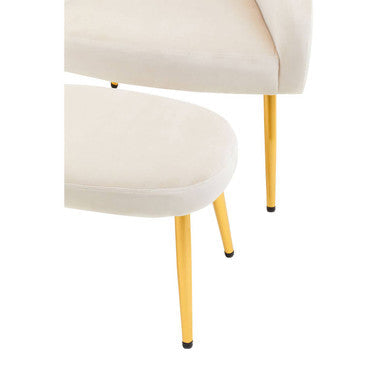 Dark Beige Velvet Chair and Footstool with Gold Powder Coated Legs