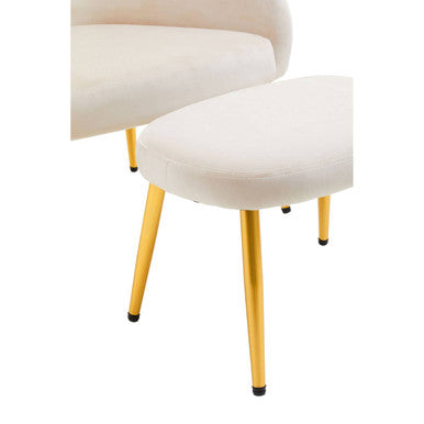 Dark Beige Velvet Chair and Footstool with Gold Powder Coated Legs