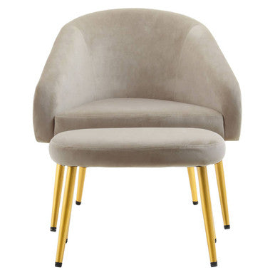 Mink Velvet Chair and Footstool with Gold Powder Coated Legs