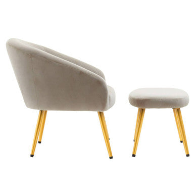 Mink Velvet Chair and Footstool with Gold Powder Coated Legs