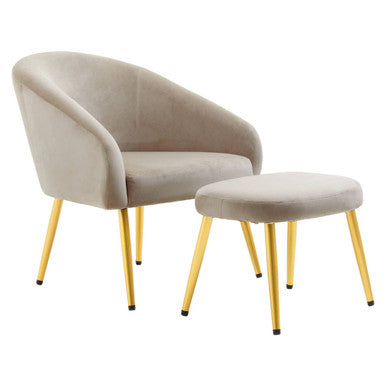 Mink Velvet Chair and Footstool with Gold Powder Coated Legs