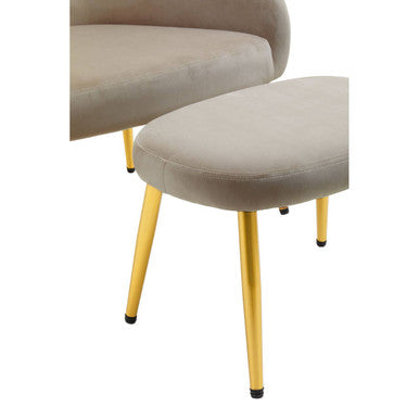 Mink Velvet Chair and Footstool with Gold Powder Coated Legs