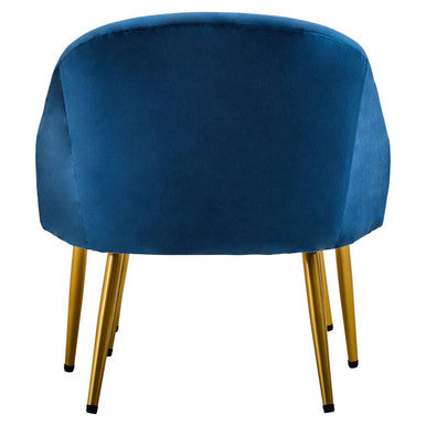 Midnight Blue Velvet Chair and Footstool with Gold Powder Coated Legs