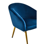 Midnight Blue Velvet Chair and Footstool with Gold Powder Coated Legs