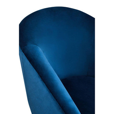 Midnight Blue Velvet Chair and Footstool with Gold Powder Coated Legs