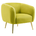 Olive Velvet Armchair with Gold Finish Metal Legs