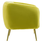Olive Velvet Armchair with Gold Finish Metal Legs