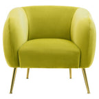 Olive Velvet Armchair with Gold Finish Metal Legs