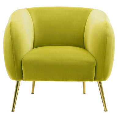 Olive Velvet Armchair with Gold Finish Metal Legs