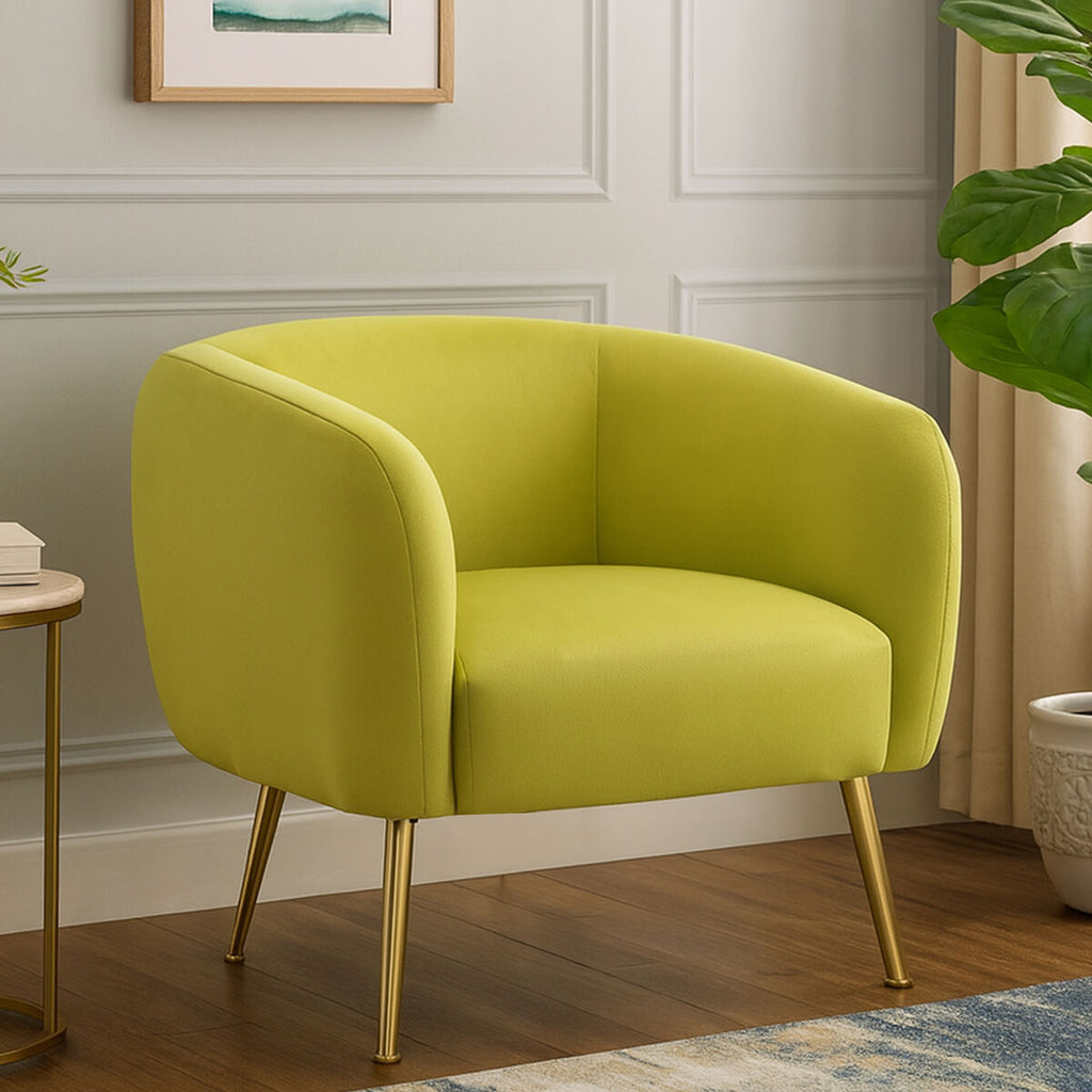 Olive Velvet Armchair with Gold Finish Metal Legs