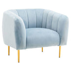 Blue Velvet Barrel Back Armchair with Gold Finish Legs