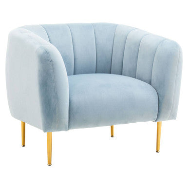 Blue Velvet Barrel Back Armchair with Gold Finish Legs