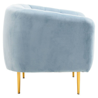 Blue Velvet Barrel Back Armchair with Gold Finish Legs