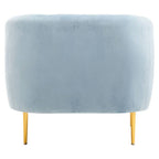 Blue Velvet Barrel Back Armchair with Gold Finish Legs