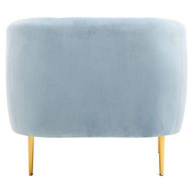 Blue Velvet Barrel Back Armchair with Gold Finish Legs