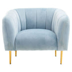 Blue Velvet Barrel Back Armchair with Gold Finish Legs