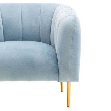 Blue Velvet Barrel Back Armchair with Gold Finish Legs