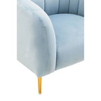 Blue Velvet Barrel Back Armchair with Gold Finish Legs