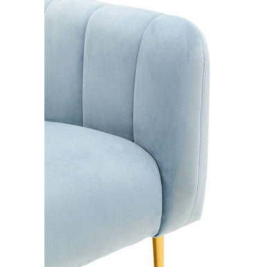 Blue Velvet Barrel Back Armchair with Gold Finish Legs