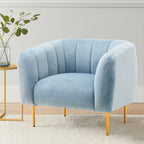 Blue Velvet Barrel Back Armchair with Gold Finish Legs