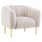 Silver Grey Velvet Barrel Back Armchair with Gold Finish Legs