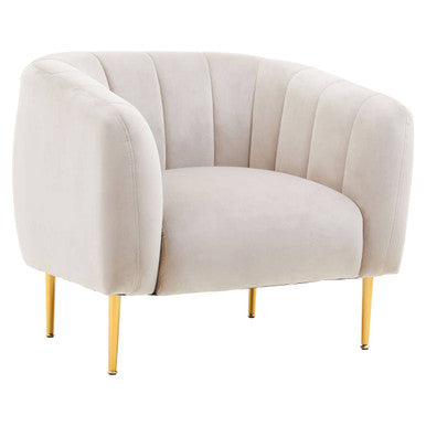 Silver Grey Velvet Barrel Back Armchair with Gold Finish Legs