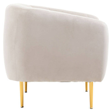 Silver Grey Velvet Barrel Back Armchair with Gold Finish Legs