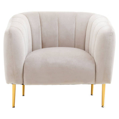 Silver Grey Velvet Barrel Back Armchair with Gold Finish Legs