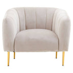 Silver Grey Velvet Barrel Back Armchair with Gold Finish Legs