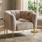 Silver Grey Velvet Barrel Back Armchair with Gold Finish Legs