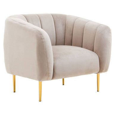 Mink Velvet Barrel Back Armchair with Channel Detail