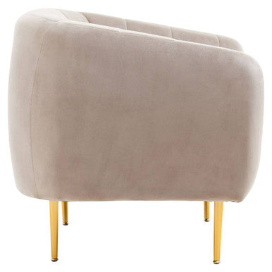 Mink Velvet Barrel Back Armchair with Channel Detail